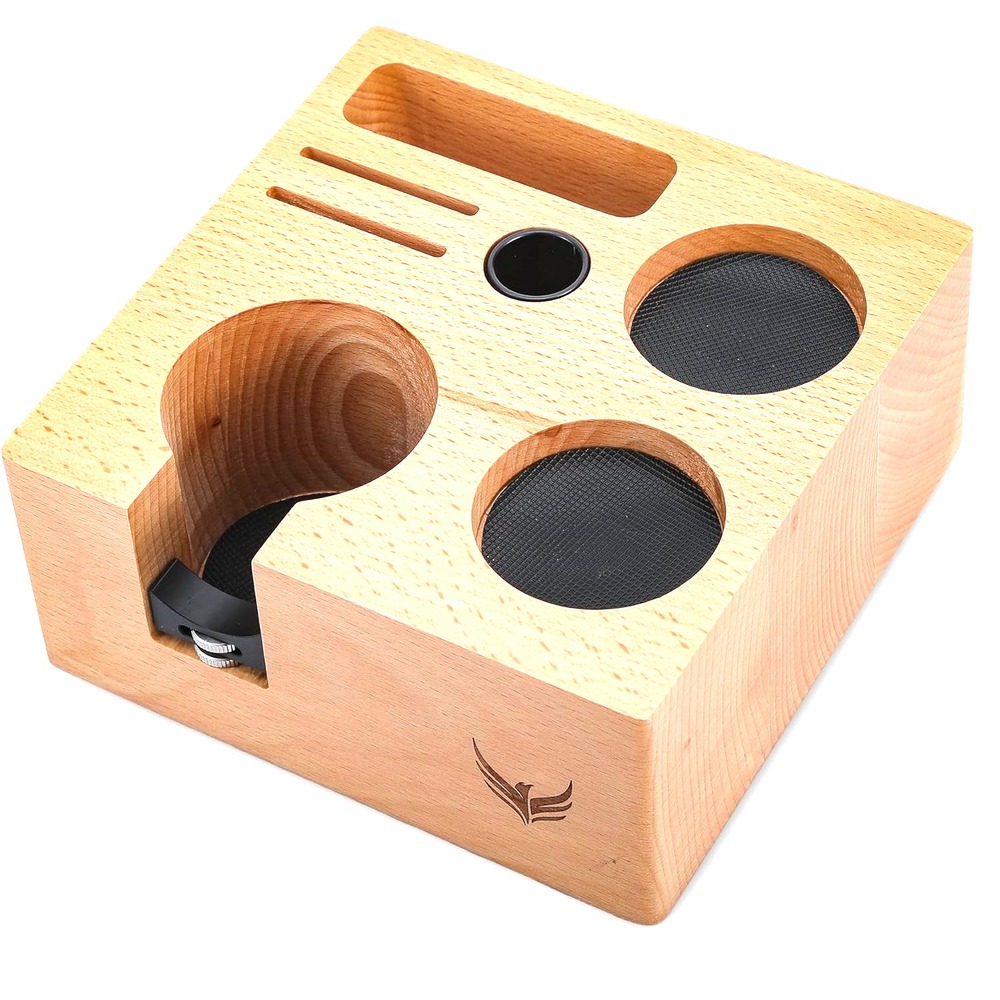 KNODOS 54mm 7x7x3 Beech Wood Tamping Station Portafilter Holder Breville